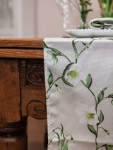 Elegant floral Table Runner by Avalon Home UK featuring delicate green and white design