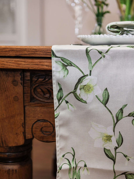 Elegant floral Table Runner by Avalon Home UK featuring delicate green and white design