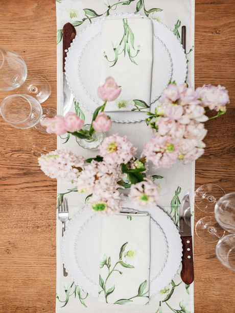 Floral Avalon Home UK Table Runner with elegant tableware and fresh flowers for dining occasions