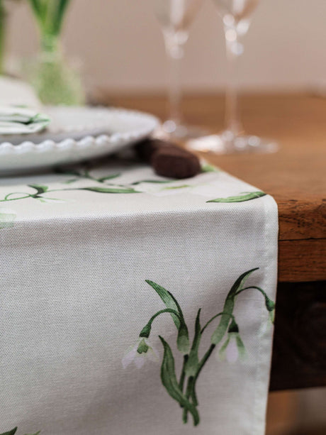Avalon Home UK floral Table Runner featuring delicate snowdrop designs for elegant dining decor