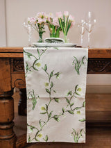 Avalon Home UK Floral Table Runner in Cream with Green Botanical Design for Elegant Dining Decor