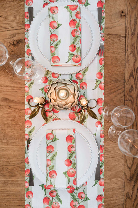 Avalon Home UK Table Runner featuring a vibrant tomato design for elegant dining setups
