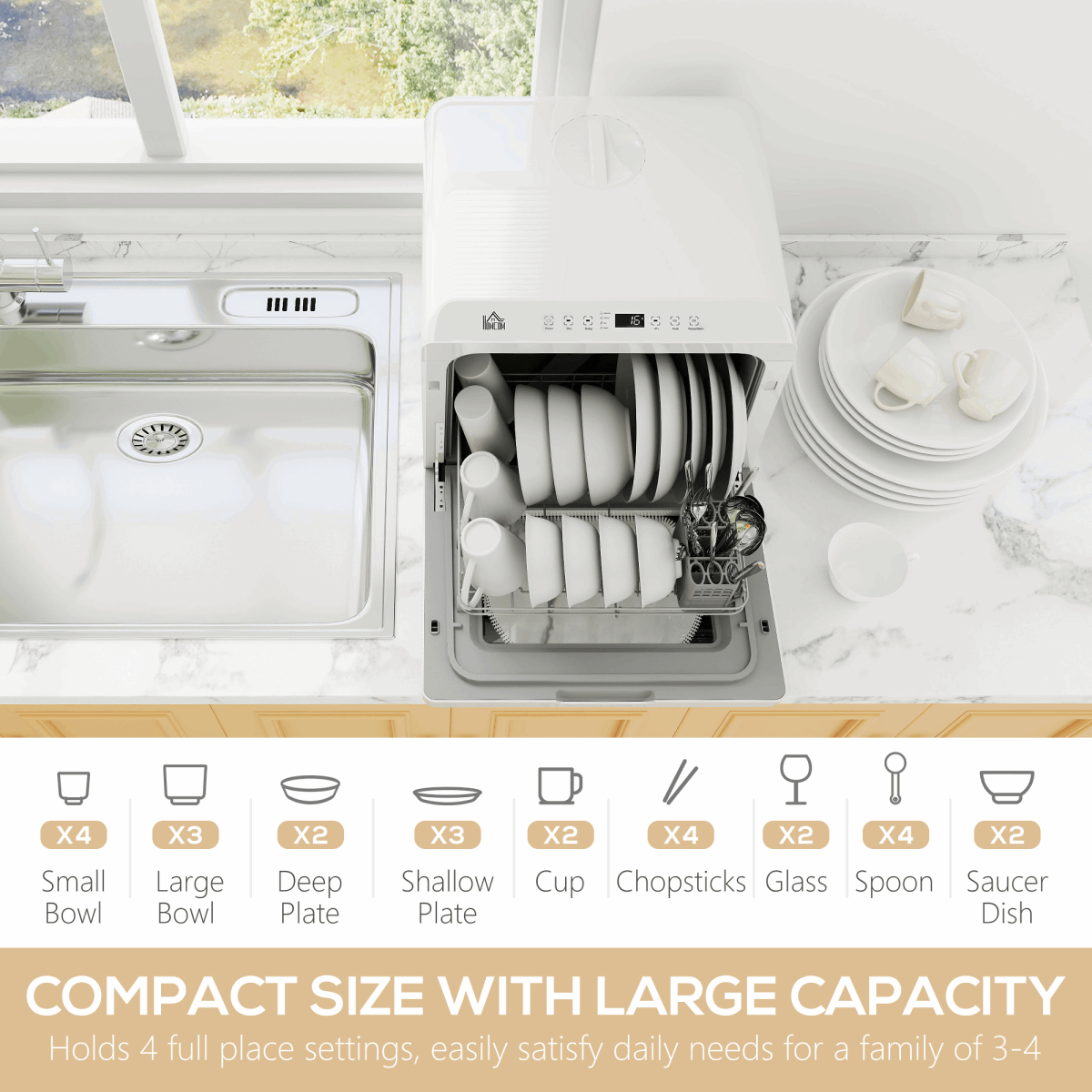 Compact Table-Top Dishwasher in White N/A