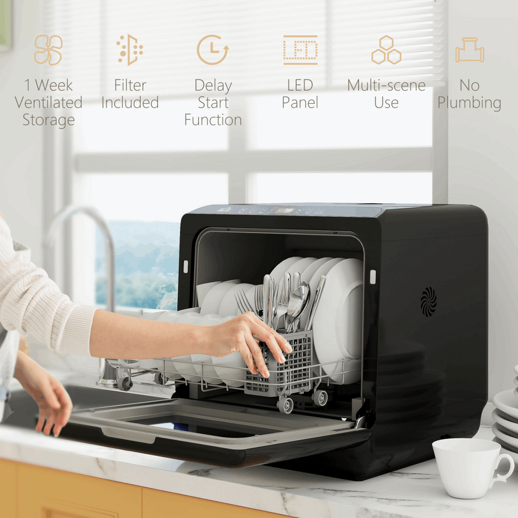 Compact Table-Top Dishwasher in Black N/A