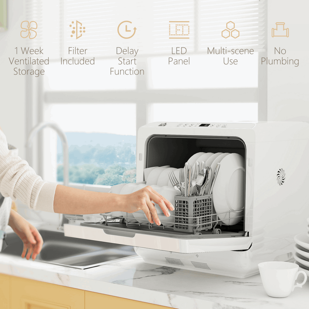 Compact Table-Top Dishwasher in White N/A