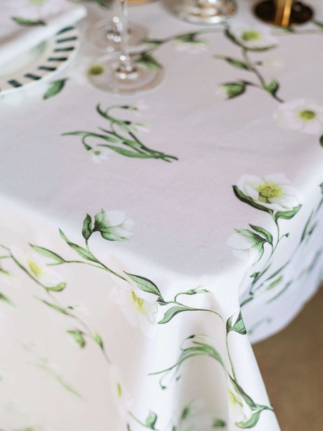 Avalon Home UK Floral Printed Tablecloth with Elegant Green and White Design for Dining Tables
