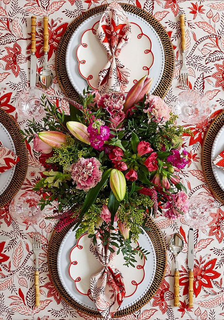 Casa by Josephine Jenno Tablecloth featuring a floral design with elegant table setting and bouquet