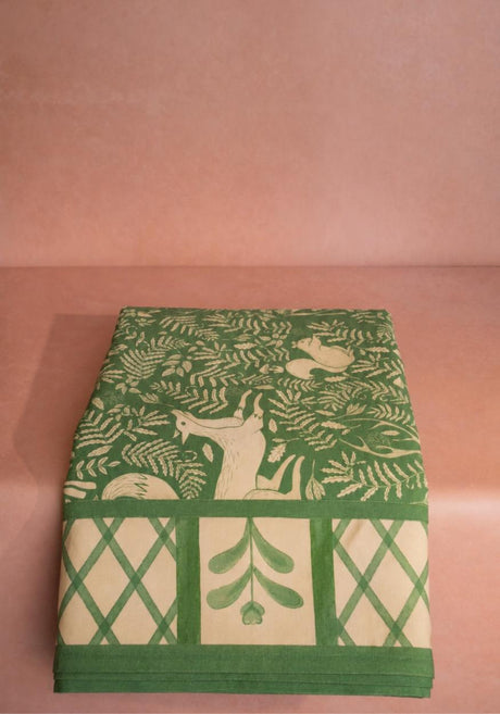 Casa by Josephine Jenno Green Tablecloth with Leaf and Animal Patterns for Elegant Dining
