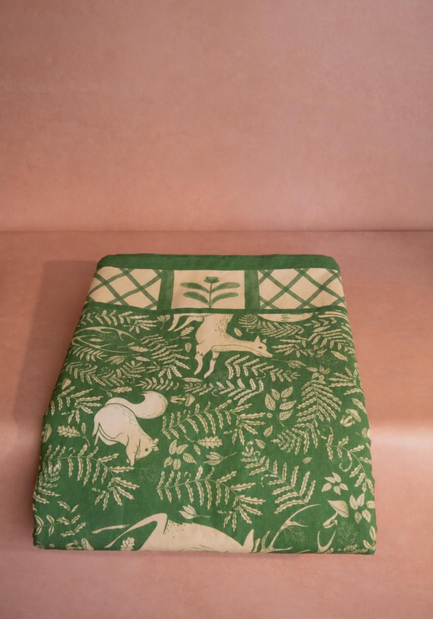 Casa by Josephine Jenno Green Tablecloth with a Nature Print featuring Animals and Plants