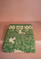 Casa by Josephine Jenno Green Tablecloth with a Nature Print featuring Animals and Plants