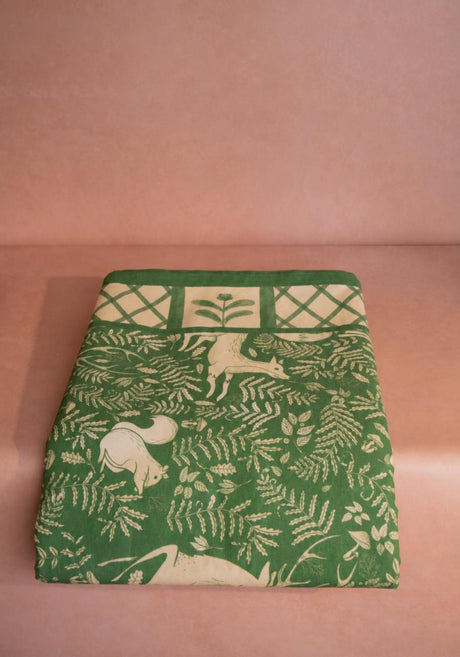 Casa by Josephine Jenno Green Tablecloth with a Nature Print featuring Animals and Plants