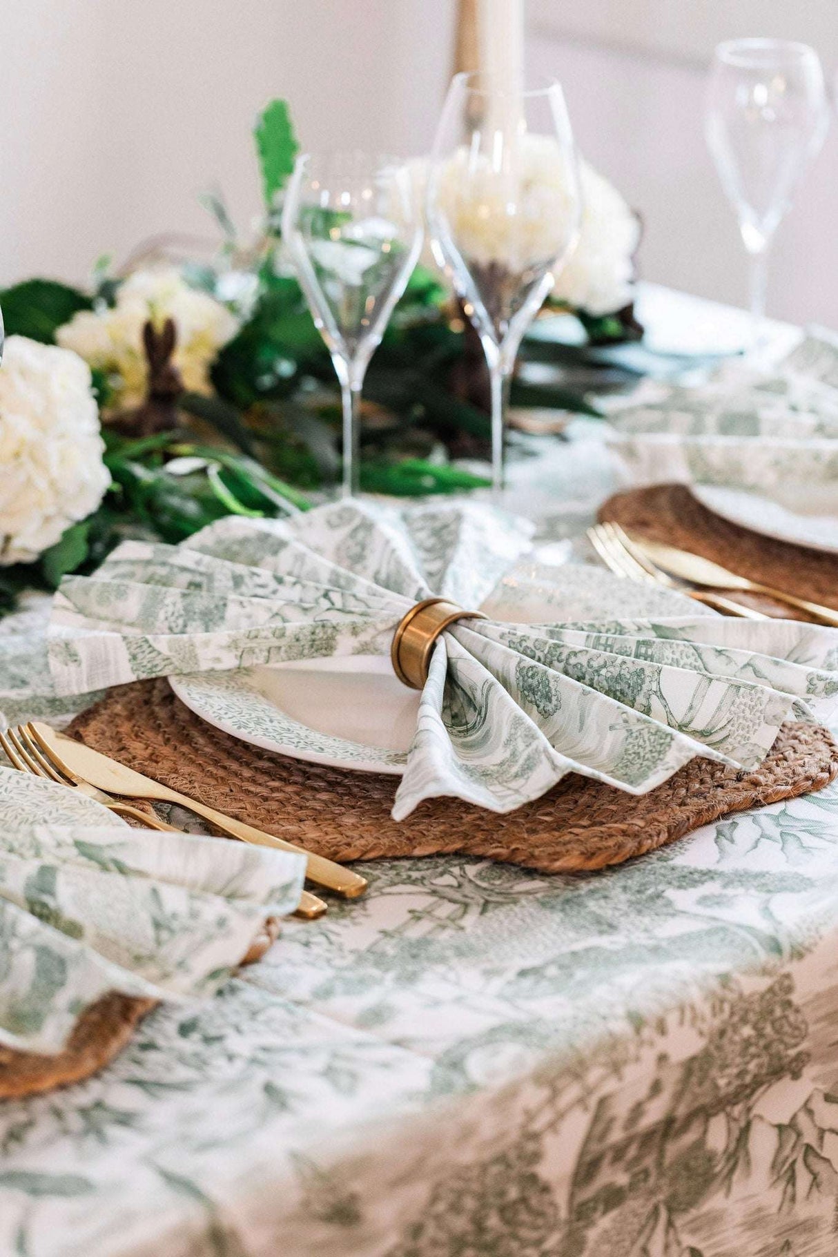 Elegant Avalon Home UK tablecloth with floral design, enhancing a beautifully set dining table