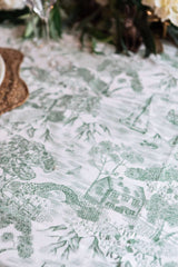 Avalon Home UK Green and White Tablecloth featuring Scenic Landscape Design for Elegant Dining