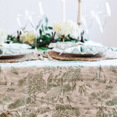 Avalon Home UK Vintage Scenic Tablecloth featuring Trees and Sailboats for Elegant Dining