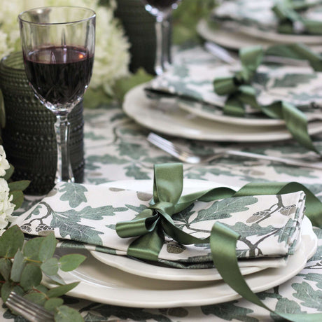 Elegant Avalon Home UK Tablecloth with Green Leaf Design for Stylish Dining Settings