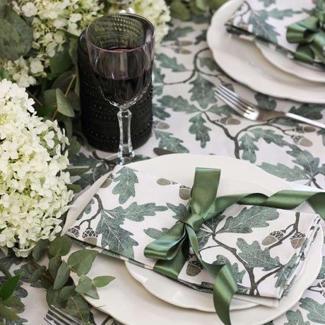 Elegant Avalon Home UK Tablecloth with Green Oak Leaf Design for Stylish Dining Tables