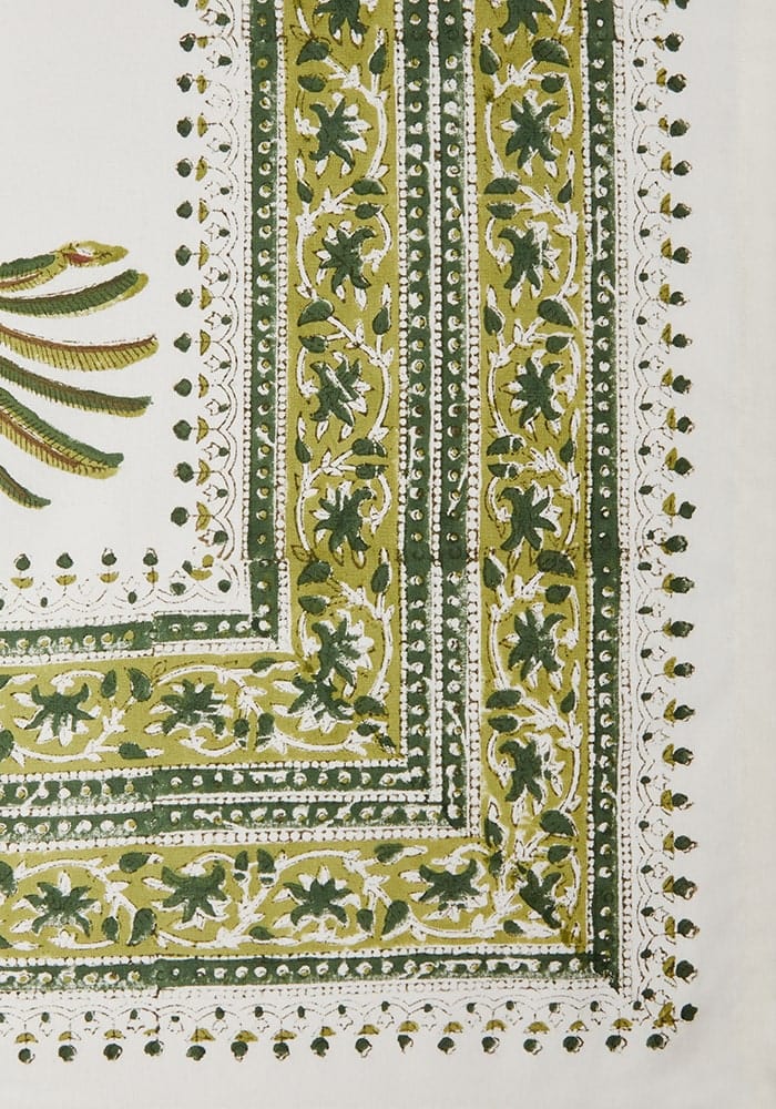 Casa by Josephine Jenno Embroidered Tablecloth with Green Floral Patterns and Decorative Edging