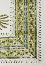Casa by Josephine Jenno Embroidered Tablecloth with Green Floral Patterns and Decorative Edging