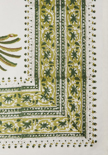 Casa by Josephine Jenno Embroidered Tablecloth with Green Floral Patterns and Decorative Edging