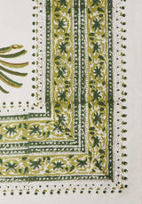 Casa by Josephine Jenno Embroidered Tablecloth with Green Floral Patterns and Decorative Edging