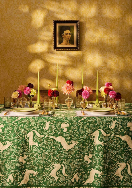The Wycliffe Woodland Green Cotton Tablecloth