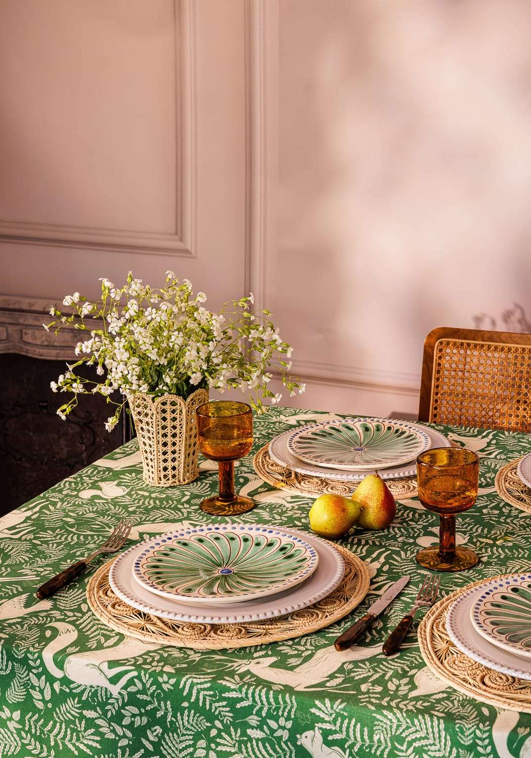 The Wycliffe Woodland Green Cotton Tablecloth