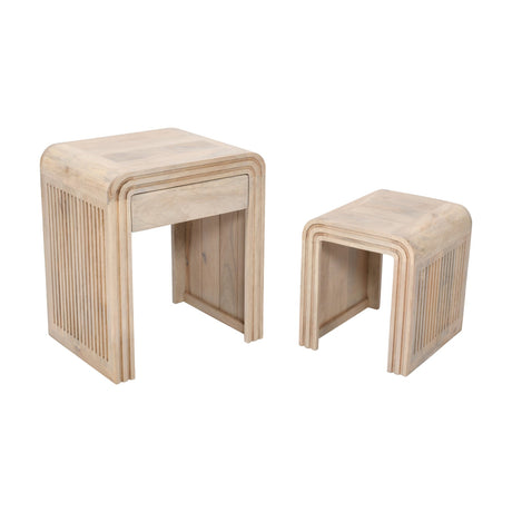 Verty Furniture End Tables with Drawer in natural wood finish featuring modern design and slatted sides