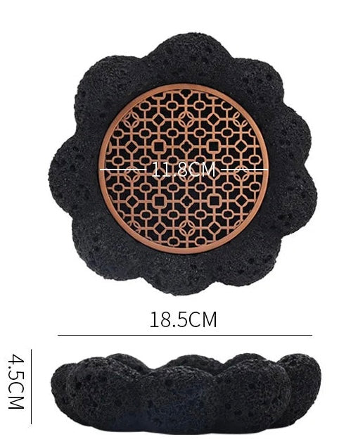 Nisu Home Decorative Tableware in a Floral Design with Black Lava Stone Texture