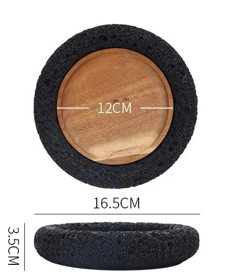 Nisu Home Round Tableware with Wooden Base and Textured Black Edge, 16.5cm Diameter