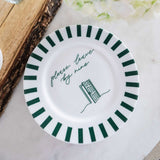 Avalon Home UK Bone China Plate with Green Stripes and 'Please Leave by Nine' Design