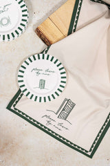 Avalon Home UK Bone China Plate with Green Striped Edge on Natural Table Linen