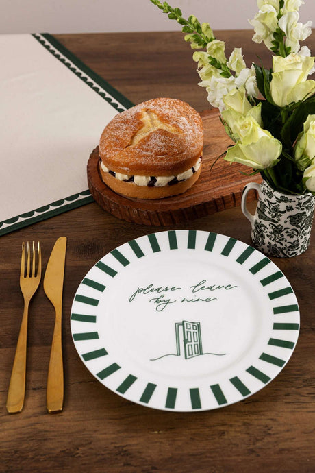 Avalon Home UK Bone China Plate with Green Striped Design and Palace Illustration
