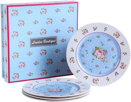 Elegant Cake Plate Set by London Boutique Lifestyle in floral design with blue background
