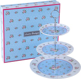 Elegant three-tiered cake stand from London Boutique Lifestyle with floral design and sturdy chrome handle