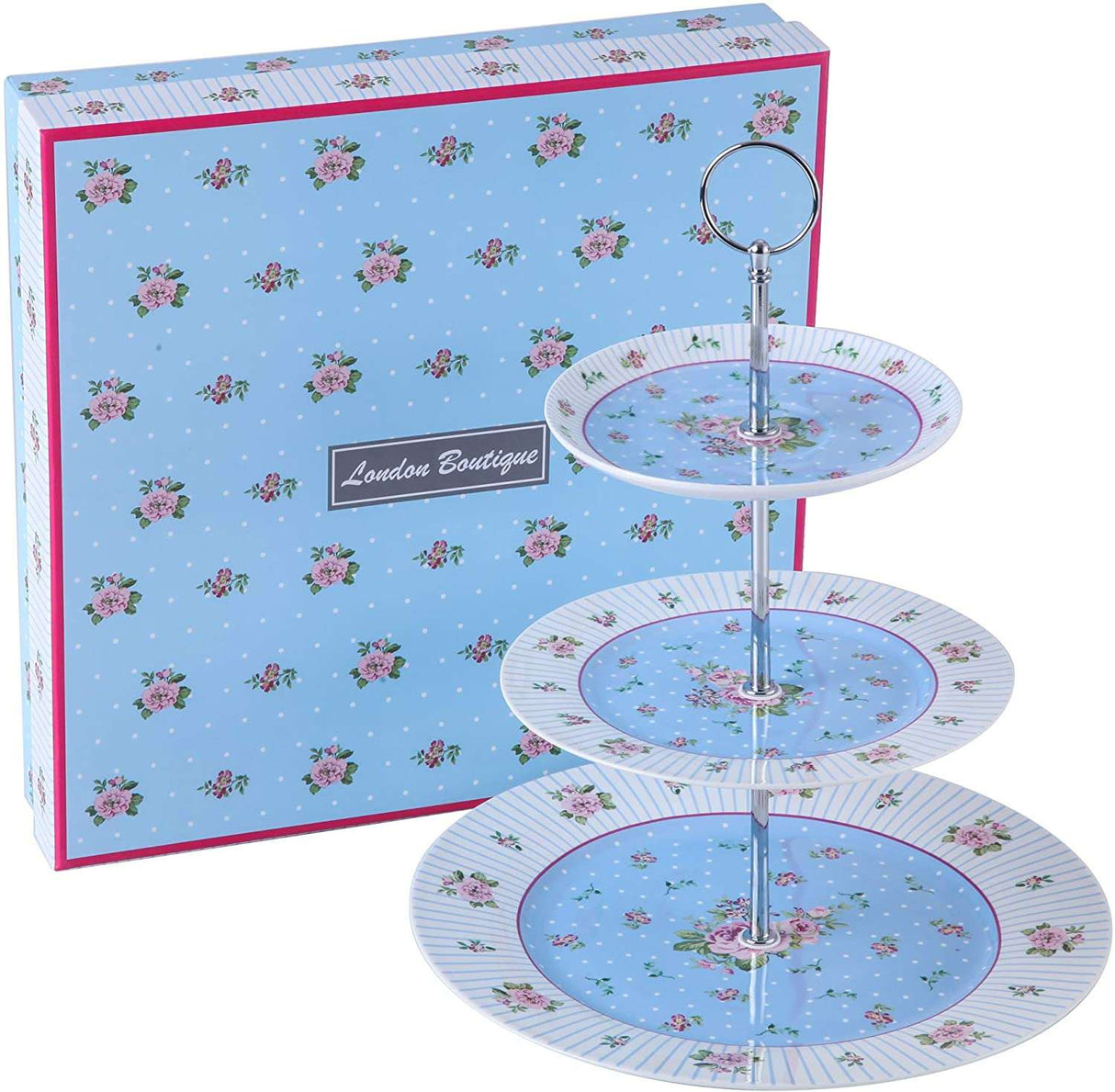 London Boutique Lifestyle Three-Tier Cake Stand in Floral Design for Elegant Desserts and Display