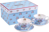 Elegant London Boutique Lifestyle cake stand featuring floral design with matching tea cups and saucers