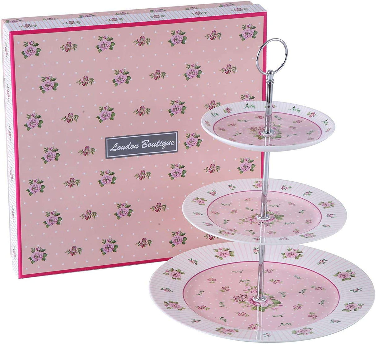 Elegant three-tier Cake Stand in floral design from London Boutique Lifestyle, perfect for serving desserts