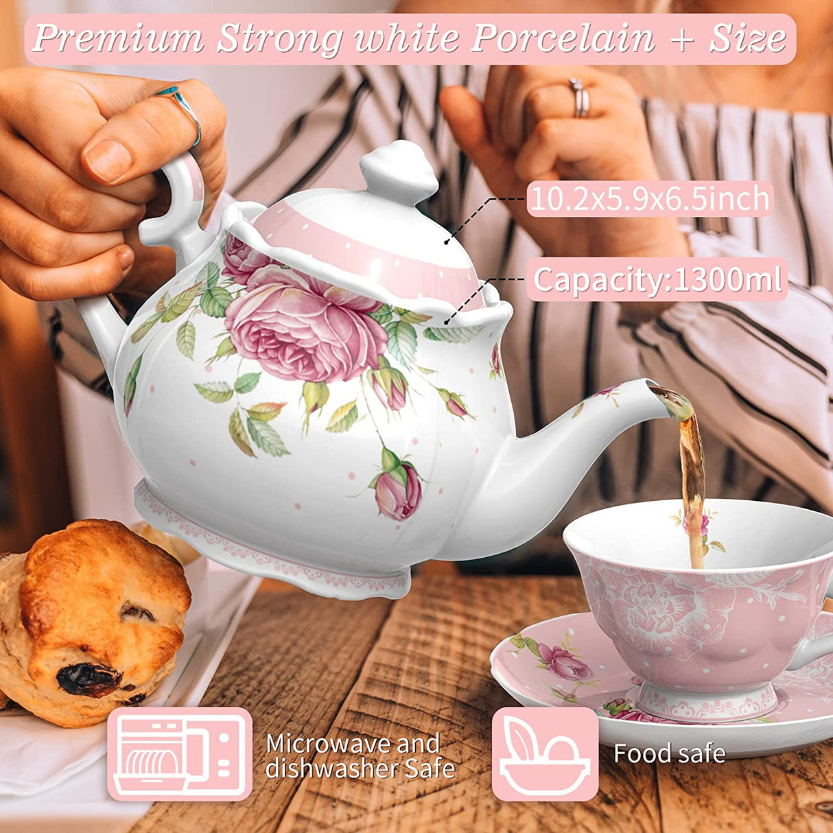 Elegant Coffee Set in Premium White Porcelain with Floral Design and 1300ml Capacity