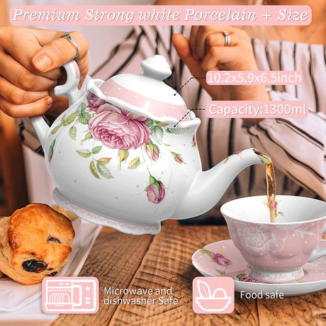 Elegant Coffee Set in Premium White Porcelain with Floral Design and 1300ml Capacity