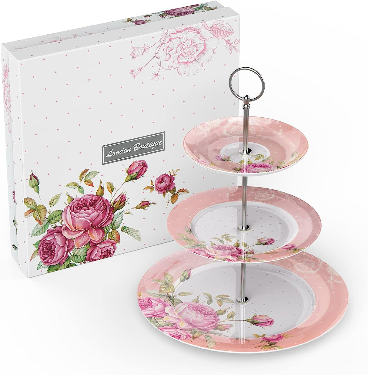 Elegant London Boutique Lifestyle Coffee Set with three-tier floral design and presentation box