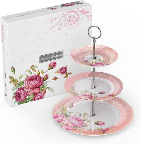 Elegant London Boutique Lifestyle Coffee Set with three-tier floral design and presentation box