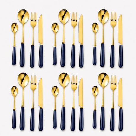 KitchBoom elegant gold and navy blue Cutlery Set for a stylish dining experience
