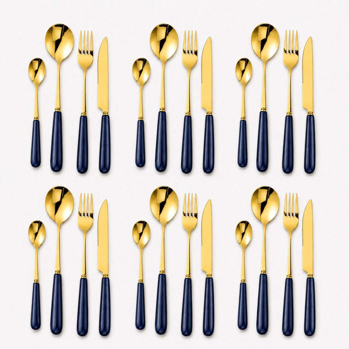 KitchBoom elegant gold and navy blue Cutlery Set for a stylish dining experience
