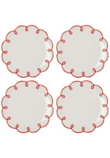 Casa by Josephine Jenno Lunch Plate set of four with scalloped red trim for stylish dining