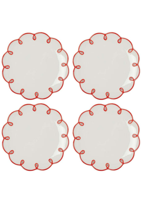 Casa by Josephine Jenno Lunch Plate set of four with scalloped red trim for stylish dining