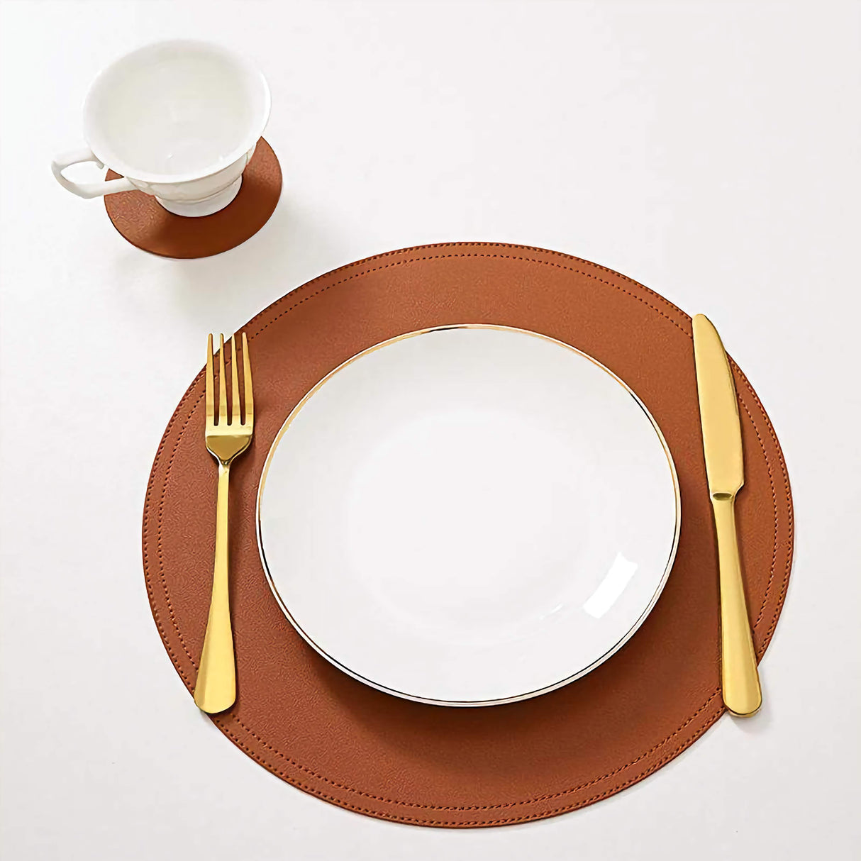 SophistiMat Brown Leather Placemat and Coaster Set KitchBoom