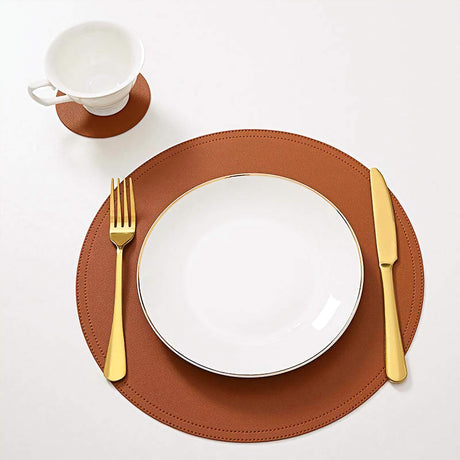 SophistiMat Brown Leather Placemat and Coaster Set KitchBoom