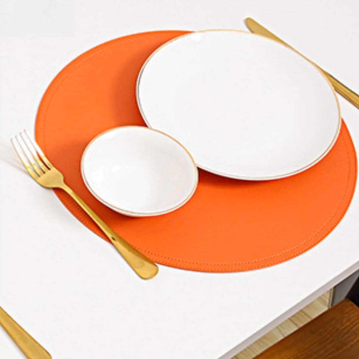 SophistiMat Orange Leather Placemat and Coaster Set KitchBoom