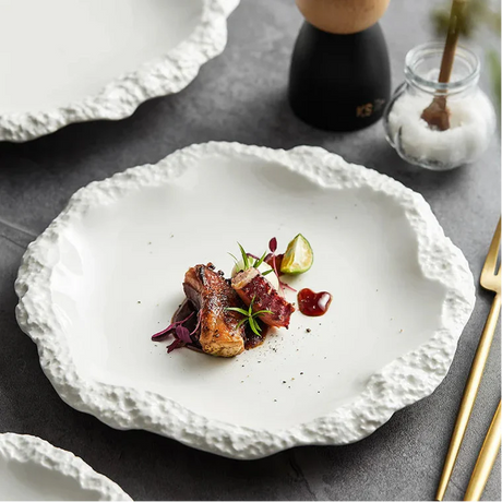 Nisu Home White Textured Plates Ideal for Elegant Dining with Gourmet Presentation