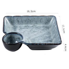Nisu Home Blue Square Plates with Dip Bowl, perfect for serving sauces and snacks